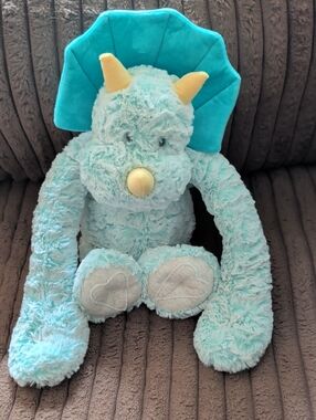 Demdaco Weighted Teal Plush Triceratops with Yellow Accents